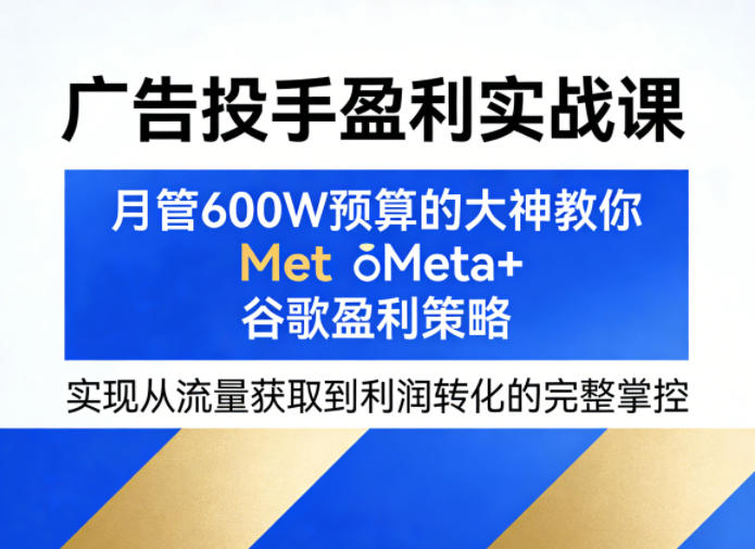 广告投手盈利实战课，月管600W预算的大神教你Meta+谷歌盈利策略，实现从流量获取到利润转化的完整掌控-吾爱云课堂