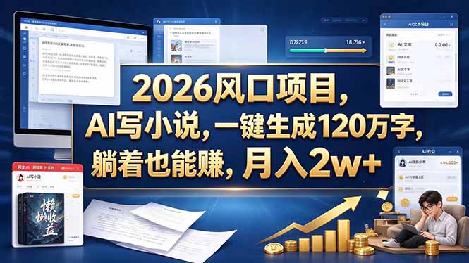 2026 风口项目，AI 写小说，一键生成 120 万字，躺着也能赚，月入 2w +-吾爱云课堂