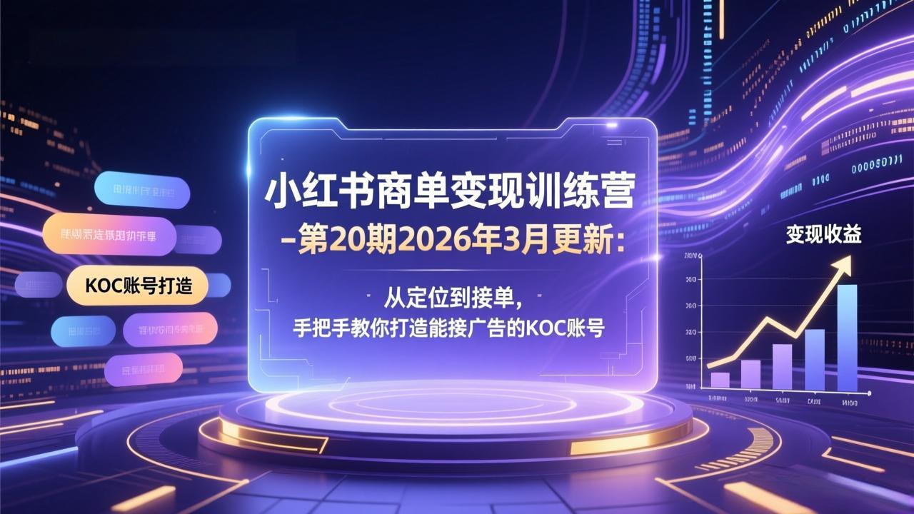 小红书商单变现训练营-第20期26年3月更新：从定位到接单，手把手教你打造能接广告的KOC账号-吾爱云课堂