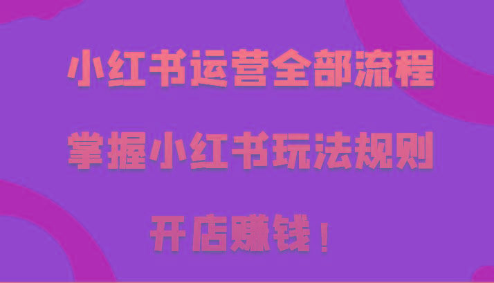 小红书运营全部流程,掌握小红书玩法规则,开店赚钱!-吾爱云课堂