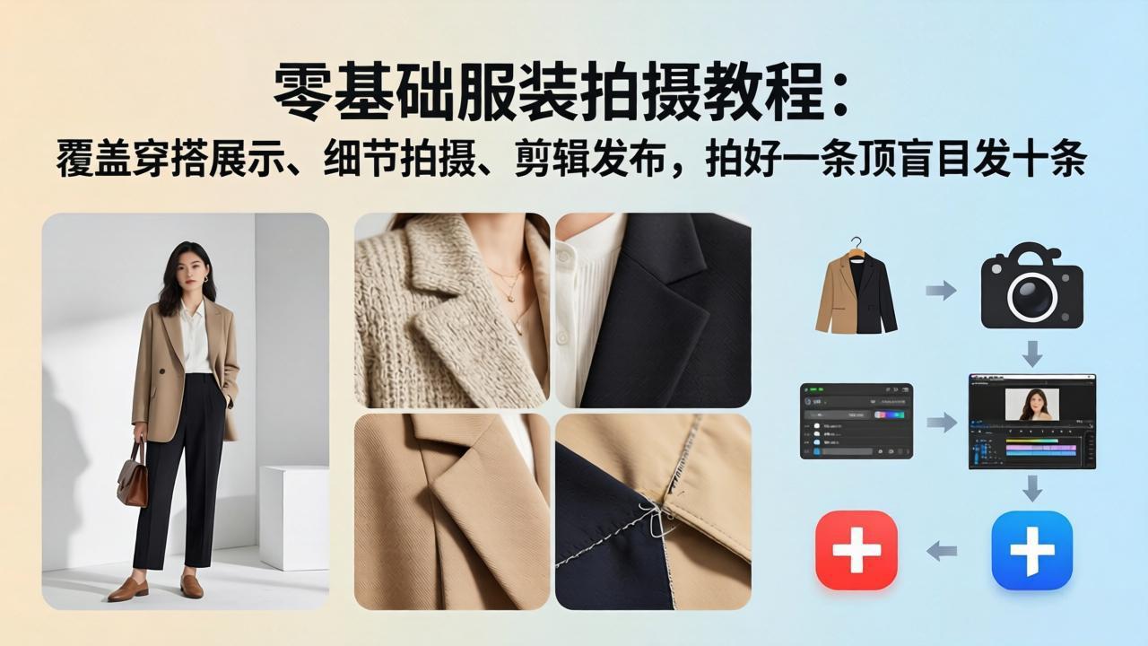 零基础服装拍摄教程：覆盖穿搭展示、细节拍摄、剪辑发布，拍好一条顶盲目发十条-吾爱云课堂