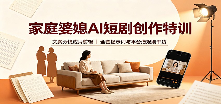 家庭婆媳AI短剧创作特训：文案分镜成片剪辑，全套提示词与平台潜规则干货-吾爱云课堂