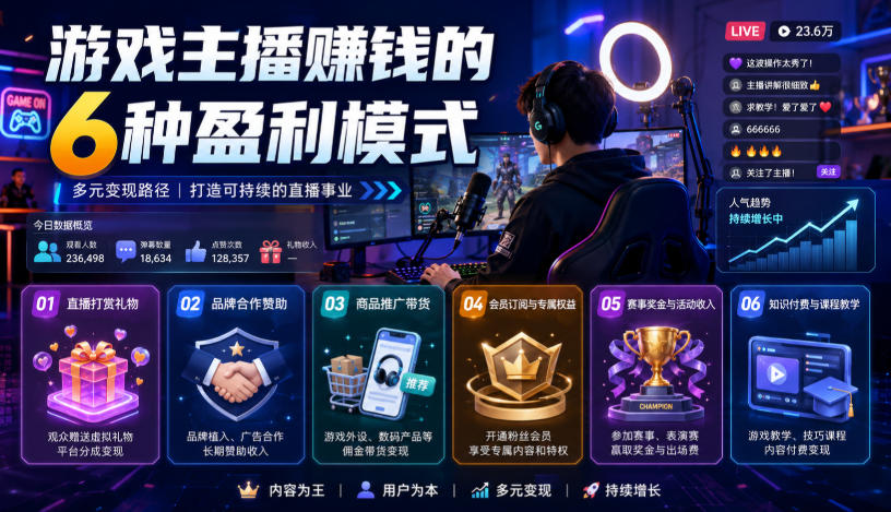 付费文章：游戏主播賺钱的6种盈利模式-吾爱云课堂