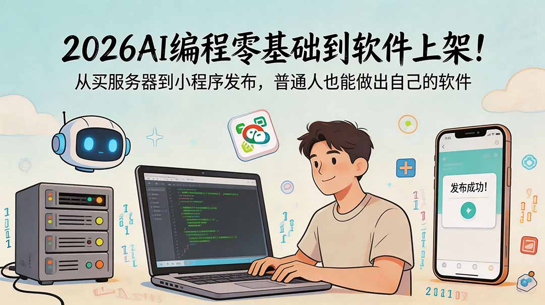 2026AI编程零基础到软件上架！从买服务器到小程序发布，普通人也能做出自己的软件-吾爱云课堂