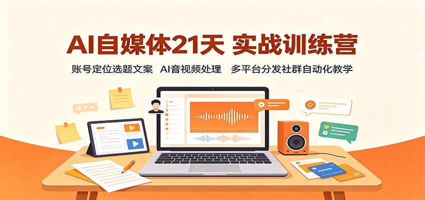 AI自媒体21天实战训练营:账号定位选题文案,AI音视频处理,多平台分发社群自动化教学-吾爱云课堂