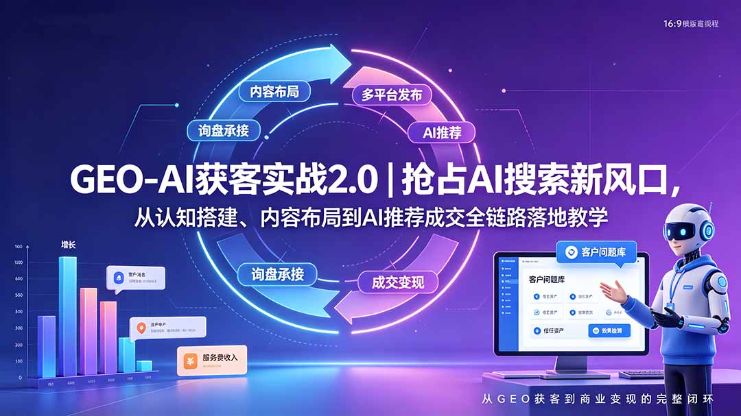 GEO-AI获客实战｜抢占AI搜索新风口，从认知搭建、内容布局到AI推荐成交全链路落地教学-吾爱云课堂