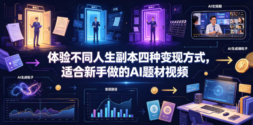 体验不同人生副本四种变现方式，适合新手做的AI题材视频-吾爱云课堂