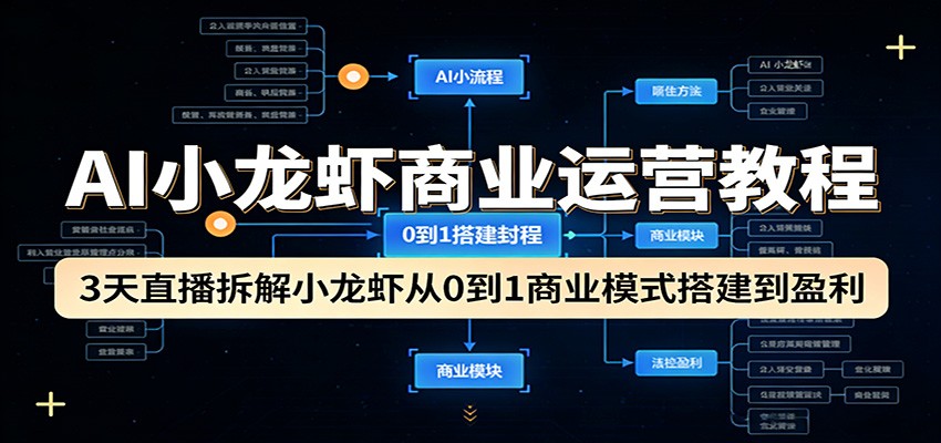 AI小龙虾商业运营教程：3天直播拆解小龙虾从0到1商业模式搭建到盈利-吾爱云课堂