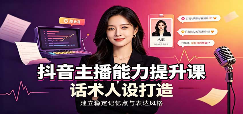 抖音主播能力提升课：账号底层逻辑，直播间搭建调试，话术人设打造全套教学-吾爱云课堂