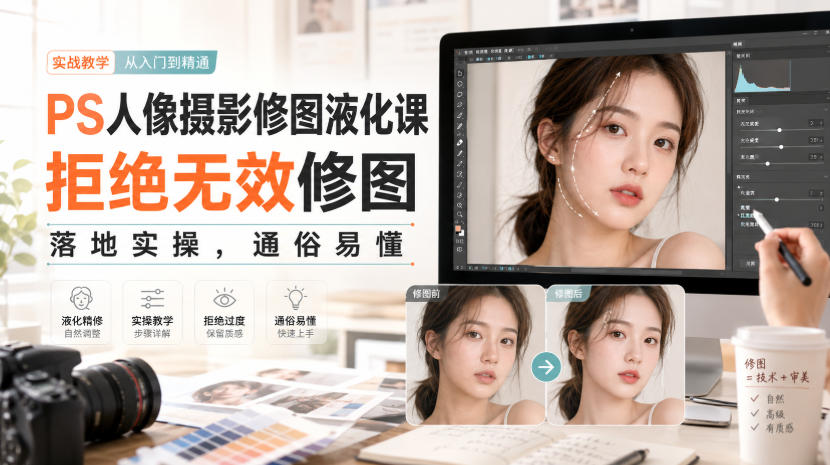 PS人像摄影修图液化课，拒绝无效修图，落地实操，通俗易懂-吾爱云课堂