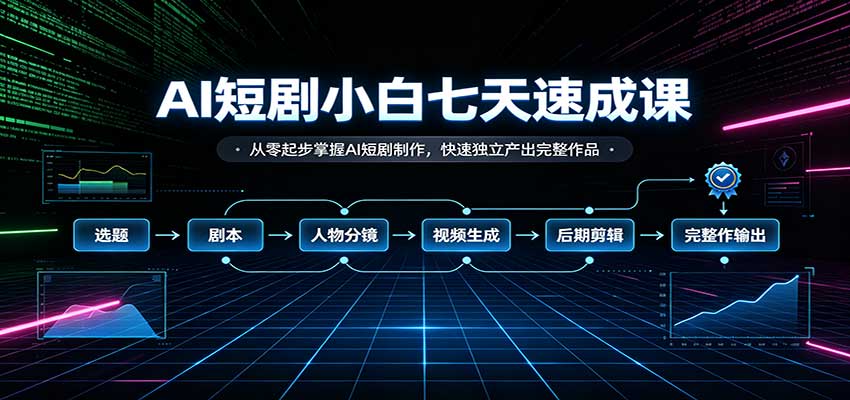 AI短剧小白七天速成课：从零起步掌握AI短剧制作，快速独立产出完整作品-吾爱云课堂