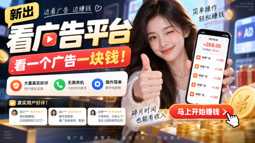 新出看广告平台,看一个广告一块钱,大量真实好评!无需养机、不会黑号,操作简单【揭秘】-吾爱云课堂