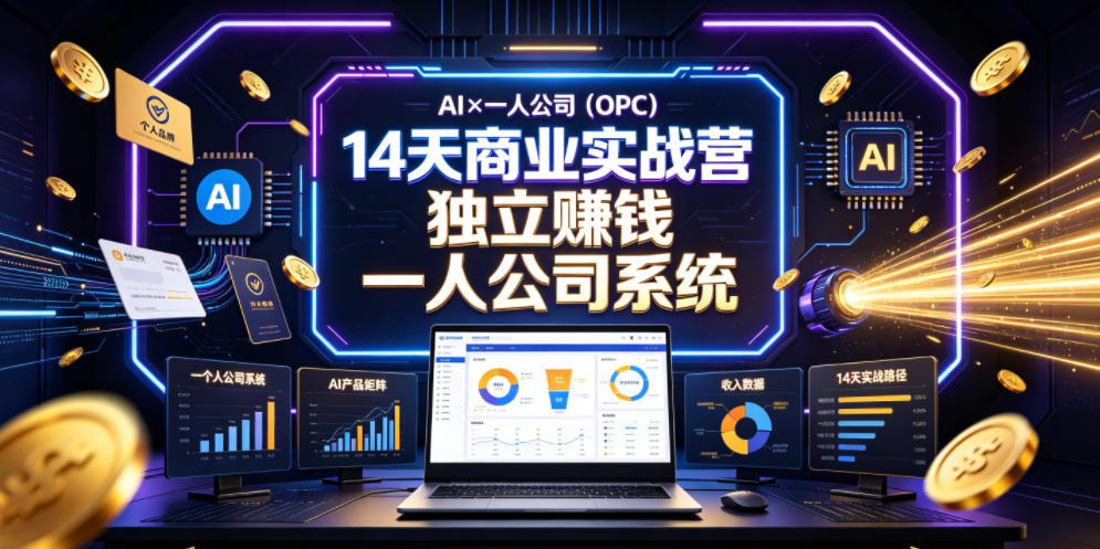 AI×一人公司(OPC)14天商业实战营，用AI帮你搭建一个属于你自己的、能独立賺钱的一人公司系统-吾爱云课堂