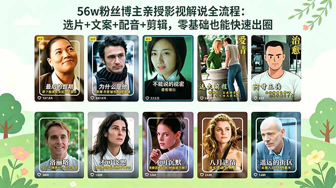 56万粉丝博主亲授影视解说全流程：选片+文案+配音+剪辑，零基础也能快速出圈-吾爱云课堂
