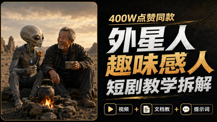 400W点赞同款外星人趣味感人短剧教学拆解，视频+文档教+提示词-吾爱云课堂