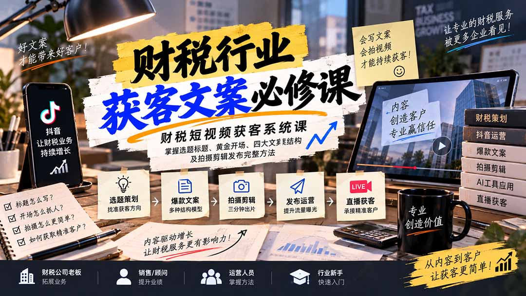 财税短视频获客系统课：掌握选题标题、黄金开场、四大文案结构及拍摄剪辑发布完整方法-吾爱云课堂