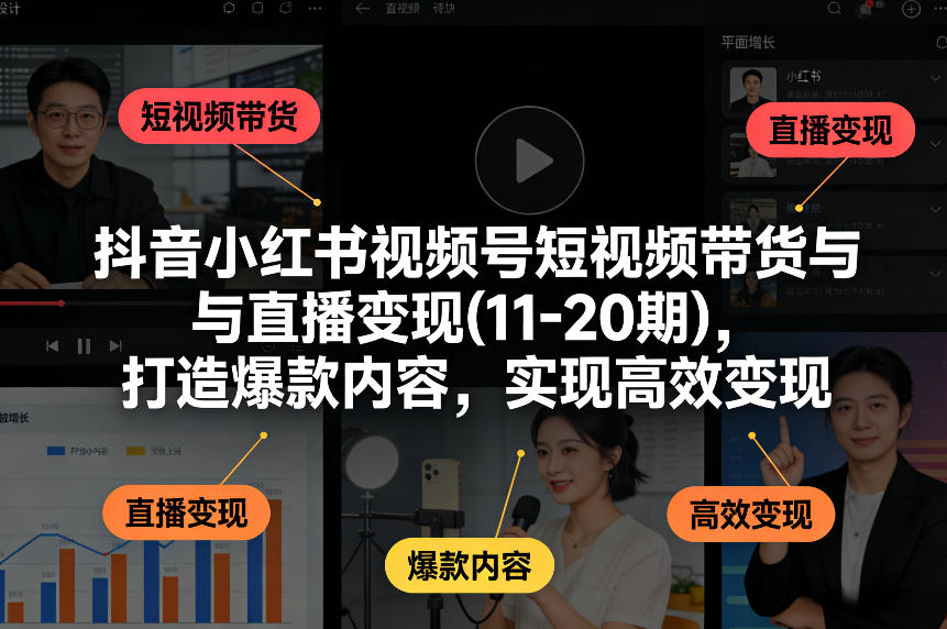 抖音小红书视频号短视频带货与直播变现(10-21期)，打造爆款内容，实现高效变现(更新05月08日)-吾爱云课堂