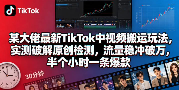 某大佬最新TikTok中视频搬运玩法，实测破解原创检测，流量稳冲破万，半个小时一条爆款-吾爱云课堂