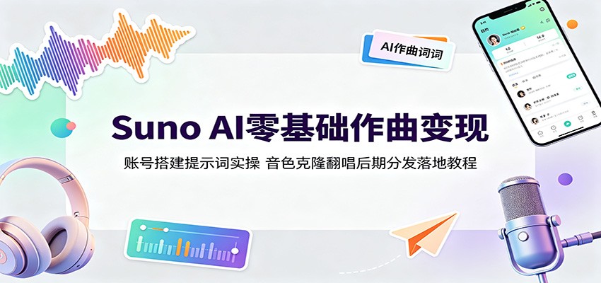 Suno AI零基础作曲变现：账号搭建提示词实操，音色克隆翻唱后期分发落地教程-吾爱云课堂