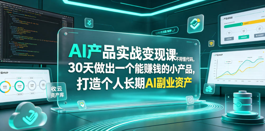 AI产品实战变现课，不用懂代码，30天做出一个能賺钱的小产品，打造个人长期AI副业资产-吾爱云课堂