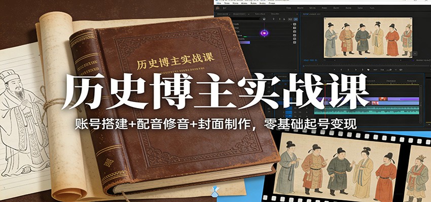 历史博主实战课：账号搭建+配音修音+封面制作，零基础起号变现-吾爱云课堂