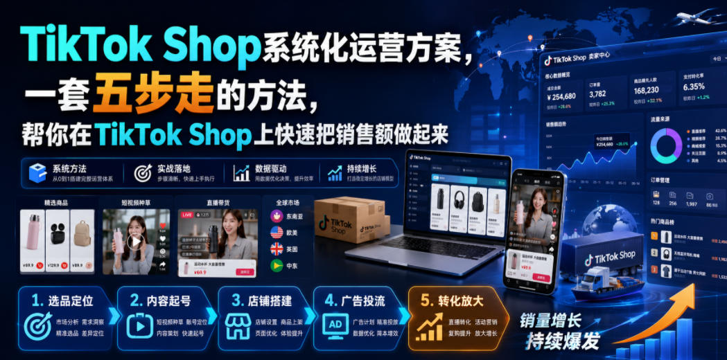 TikTok Shop系统化运营方案，一套五步走的方法，帮你在TikTok Shop上快速把销售额做起来【原创双语字幕】-吾爱云课堂