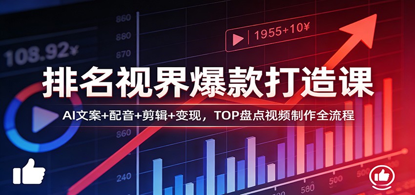 排名视界爆款打造课：AI文案+配音+剪辑+变现，TOP盘点视频制作全流程-吾爱云课堂
