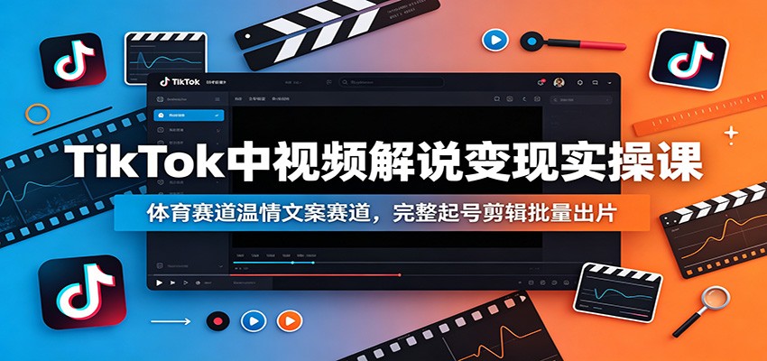 TikTok中视频解说变现实操课：体育赛道温情文案赛道，完整起号剪辑批量出片-吾爱云课堂