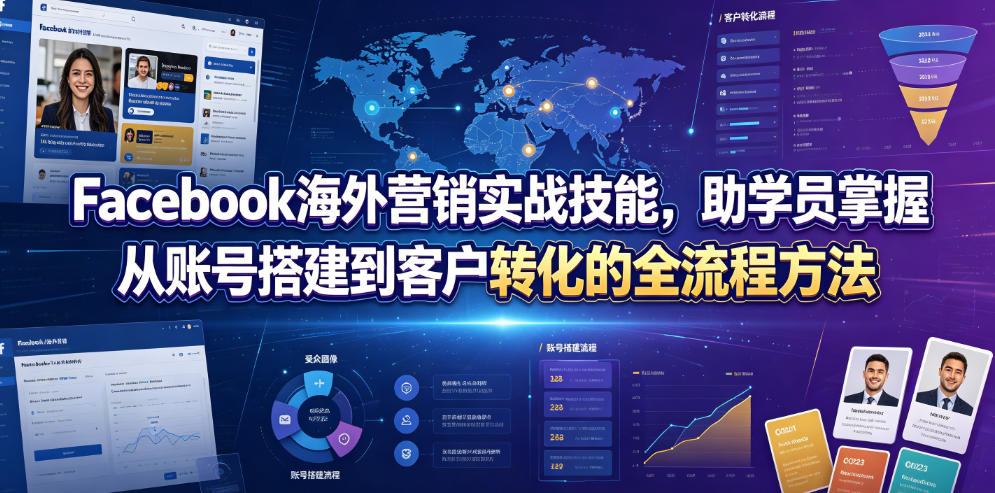 Facebook海外营销实战技能，助学员掌握从账号搭建到客户转化的全流程方法-吾爱云课堂