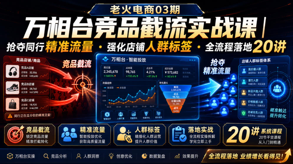 老火电商03期・万相台竞品截流实战课|抢夺同行精准流量・强化店铺人群标签・全流程落地20讲-吾爱云课堂