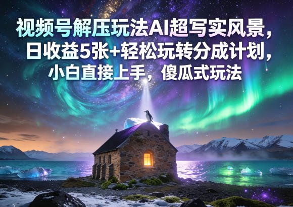 视频号解压玩法AI超写实风景，日收益5张+轻松玩转分成计划，小白直接上手，傻瓜式玩法-吾爱云课堂
