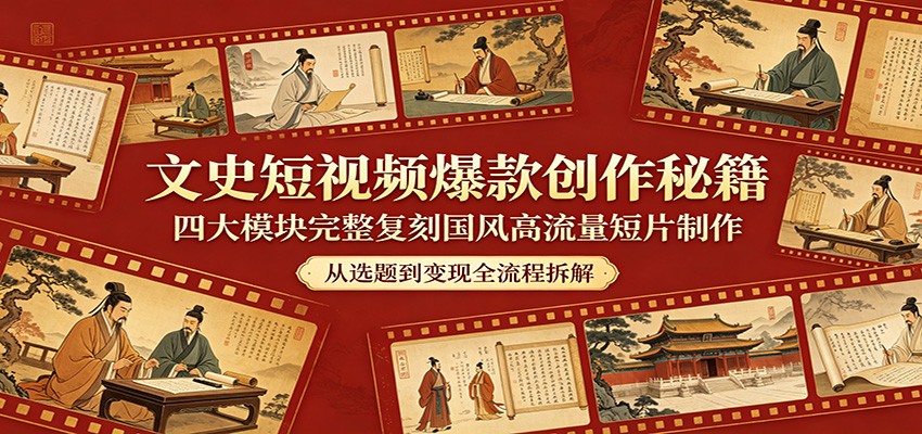 文史短视频爆款创作秘籍：四大模块完整复刻国风高流量短片制作-吾爱云课堂