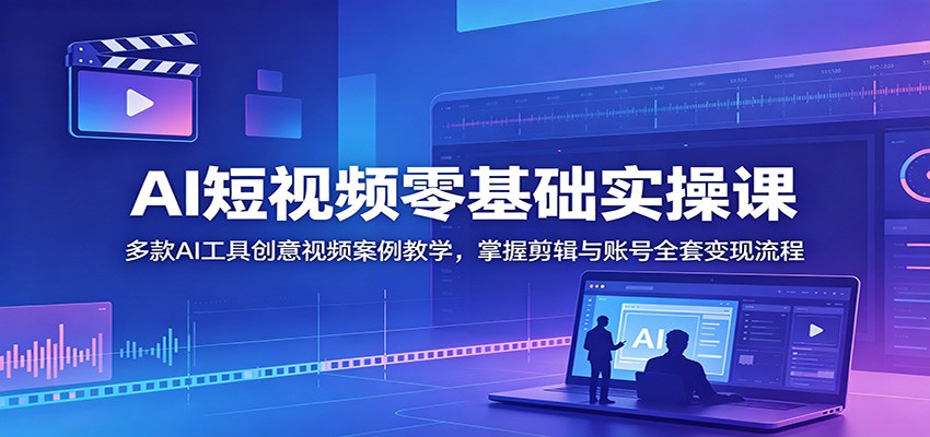AI短视频零基础实操课：多款AI工具创意视频案例教学，掌握剪辑与账号全套变现流程-吾爱云课堂