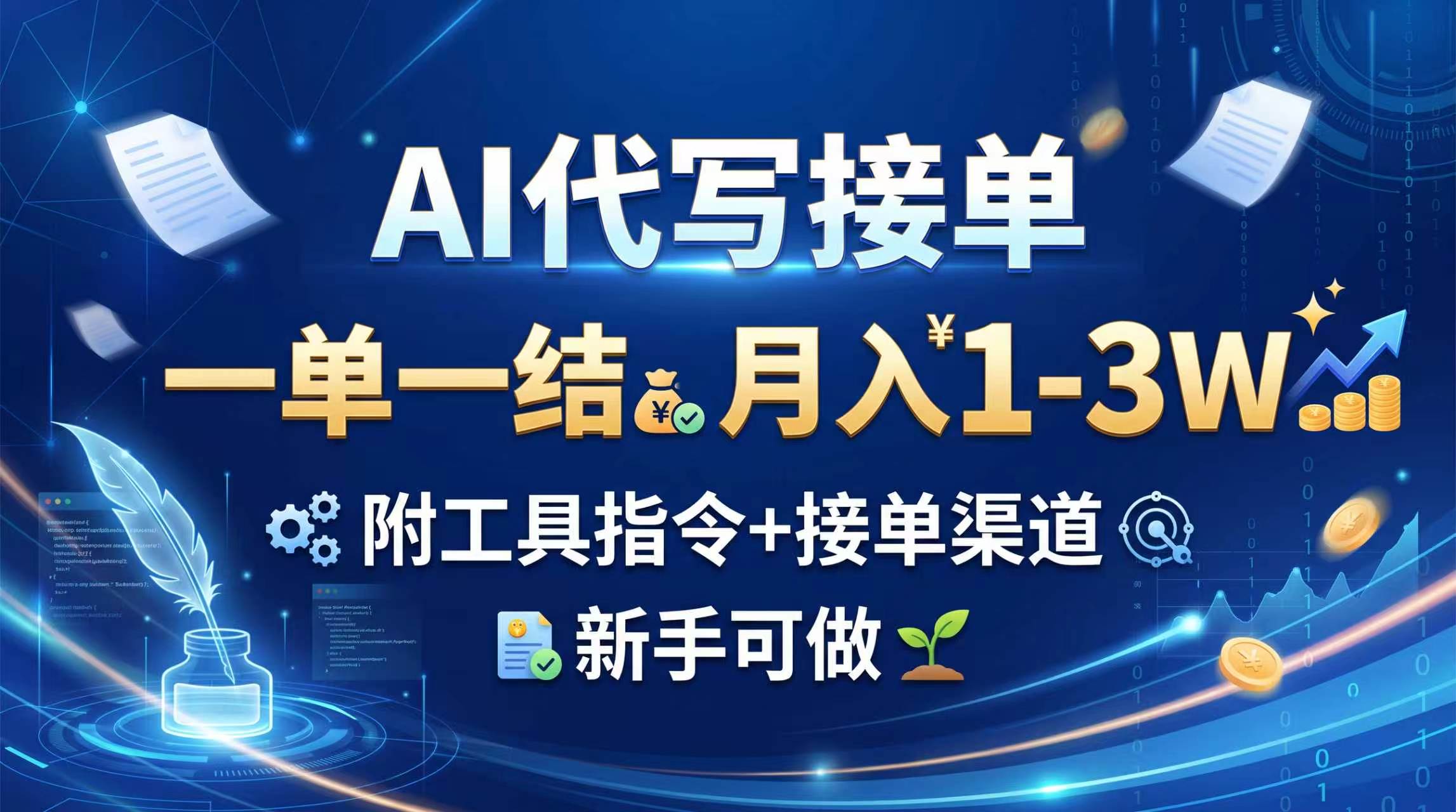 AI代写接单，一单一结，月入1-3W，附工具指令+接单渠道，新手可做-吾爱云课堂