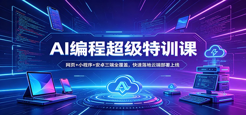 AI编程超级特训课：网页+小程序+安卓三端全覆盖，快速落地云端部署上线-吾爱云课堂