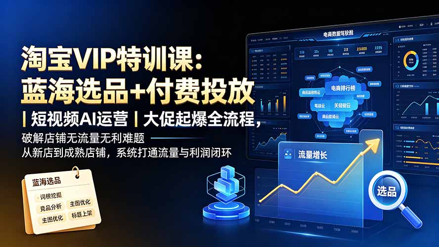 淘宝VIP特训课：蓝海选品+付费投放｜短视频AI运营｜大促起爆全流程，破解店铺无流量无利润难题-吾爱云课堂