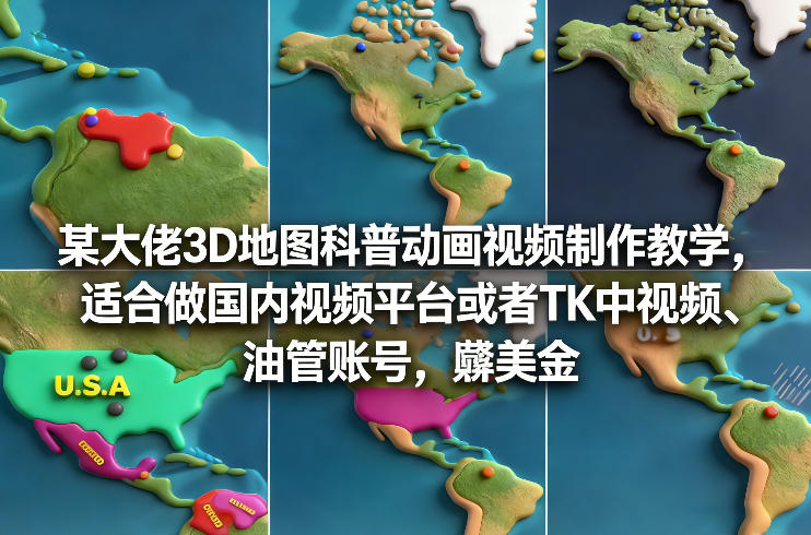 某大佬3D地图科普动画视频制作教学，适合做国内视频平台或者TK中视频、油管账号，賺美金-吾爱云课堂