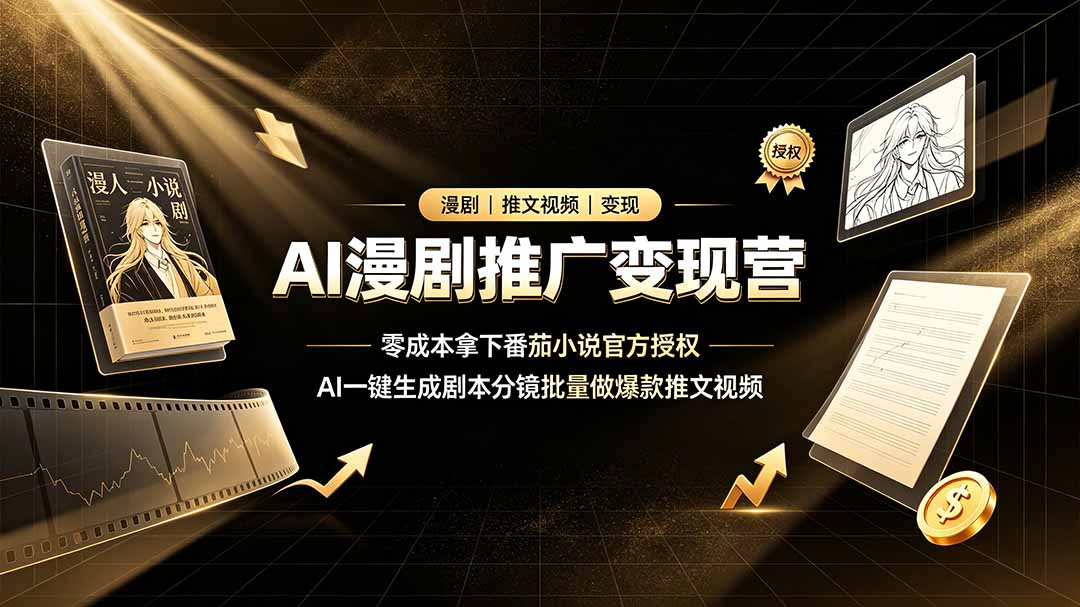 AI漫剧推广变现营，零成本拿下番茄小说官方授权，AI一键生成剧本分镜批量做爆款推文视频-吾爱云课堂