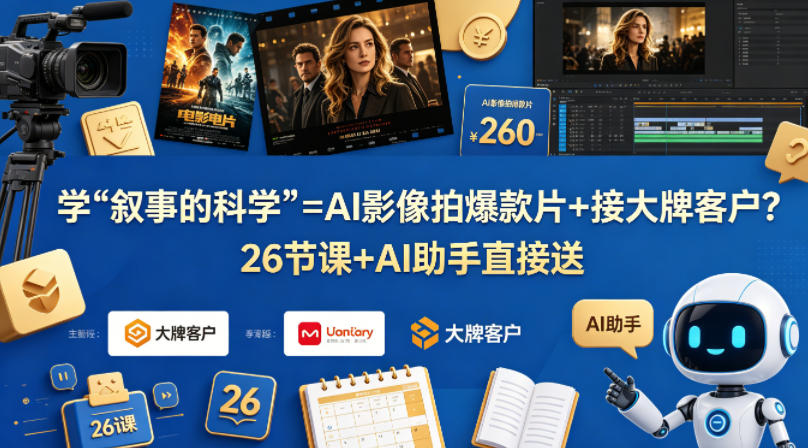 学《叙事的科学》=AI影像拍爆款片+接大牌客户？26节课+AI助手直接送【原创双语字幕】-吾爱云课堂