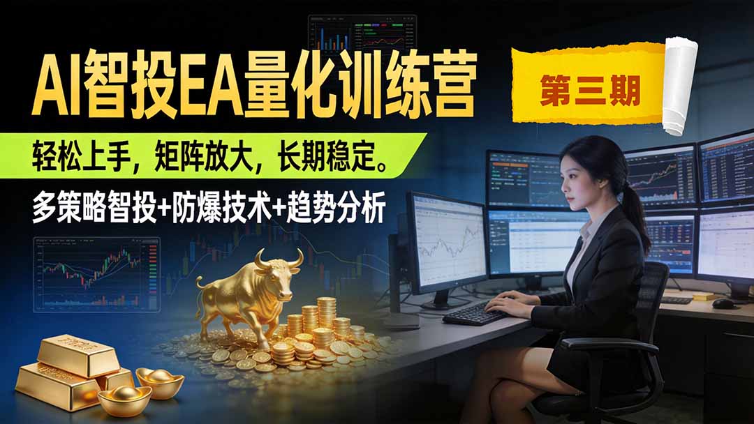 AI智投EA量化训练营第三期，多策略智投+防爆技术+趋势分析 ，小白轻松上手，矩阵放大，长期稳定，日入500U。-吾爱云课堂