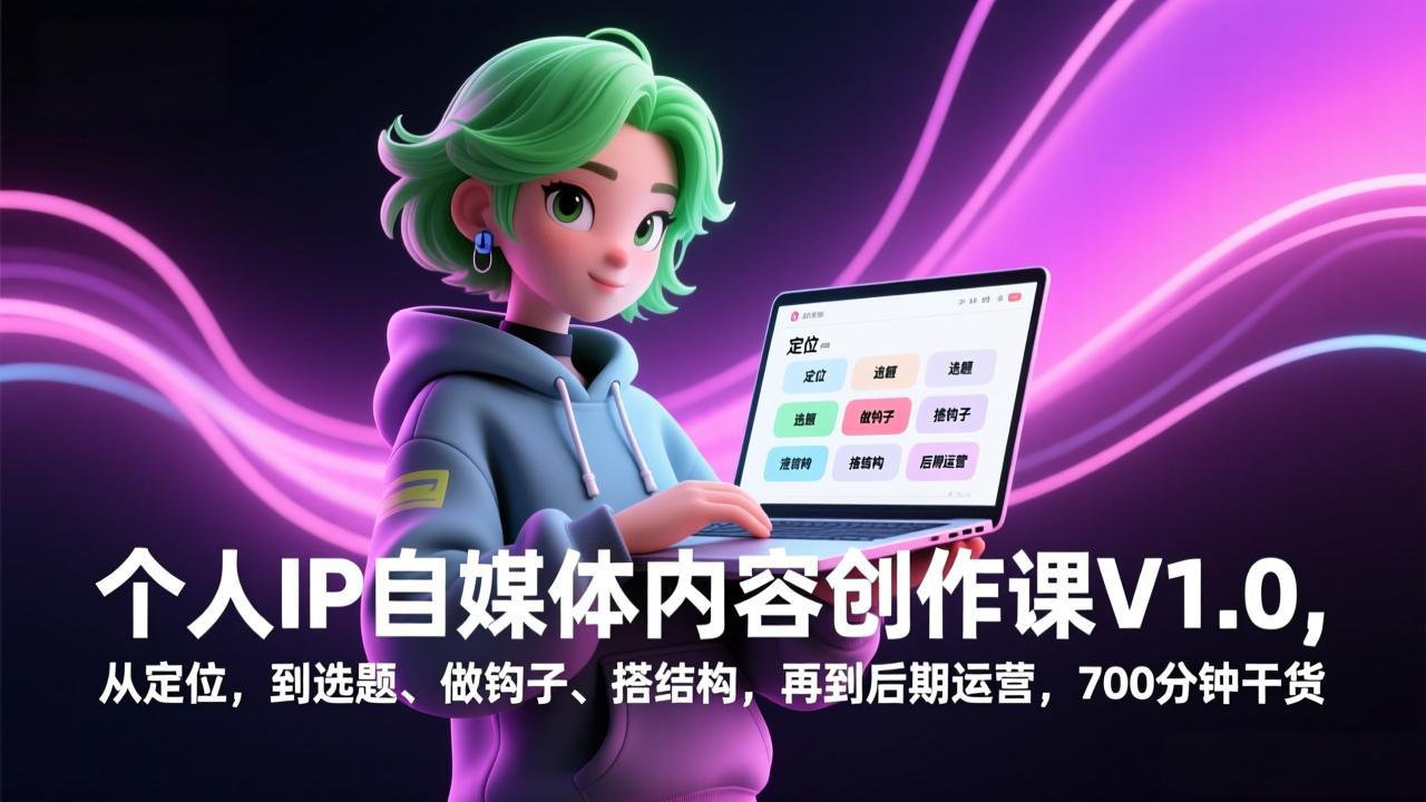 个人IP自媒体内容创作课V1.0，从定位，到选题、做钩子、搭结构，再到后期运营，700分钟干货-吾爱云课堂