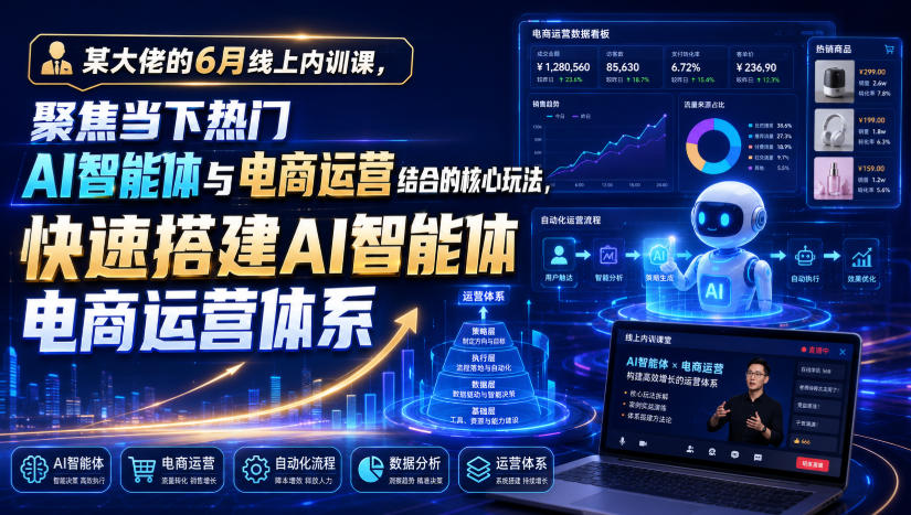 某大佬的6月线上内训课，聚焦当下热门AI智能体与电商运营结合的核心玩法，快速搭建AI智能体电商运营体系-吾爱云课堂