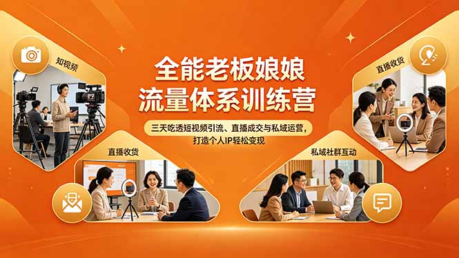 全能老板娘流量体系训练营，三天吃透短视频引流、直播成交与私域运营，打造个人IP轻松变现-吾爱云课堂