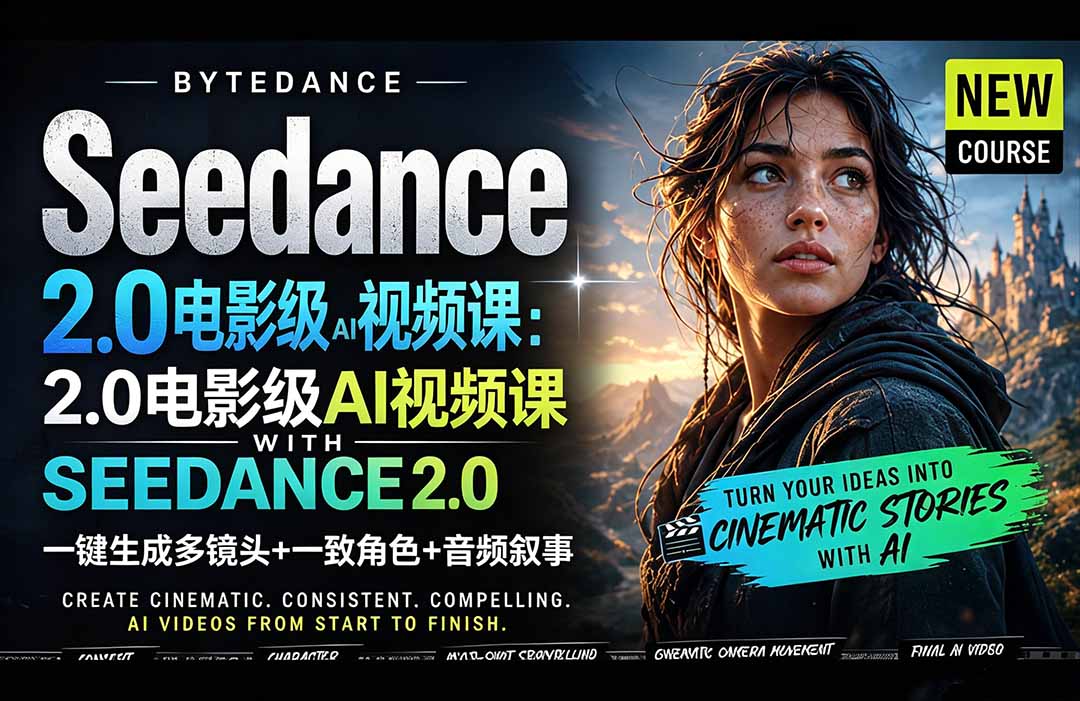 Seedance 2.0电影级AI视频课：一键生成多镜头+一致角色+音频叙事-吾爱云课堂