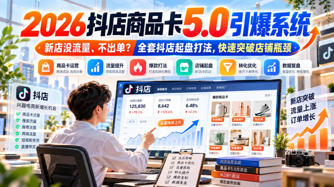 2026抖店商品卡5.0引爆店铺流量，新店没流量、不出单？全套抖店起盘打法，快速突破店铺瓶颈-吾爱云课堂