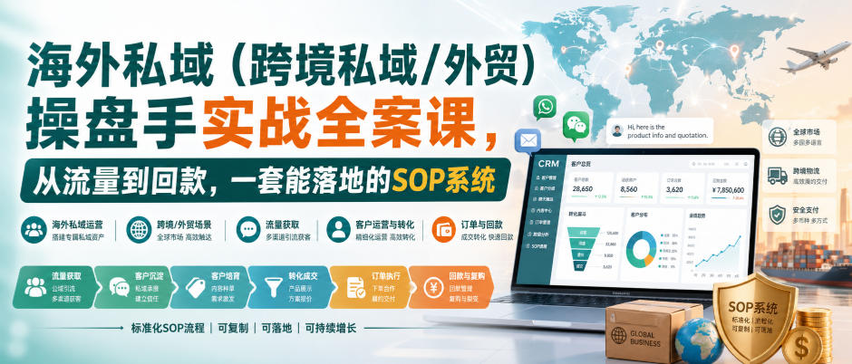 海外私域(跨境私域/外贸)操盘手实战全案课，从流量到回款，一套能落地的SOP系统-吾爱云课堂