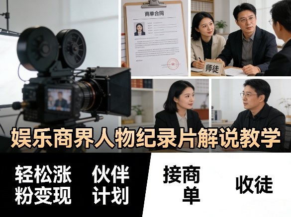 娱乐商界人物纪录片解说教学，轻松涨粉变现，伙伴计划，接商单，收徒等-吾爱云课堂