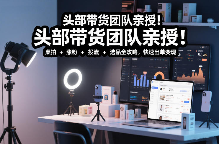 头部带货团队亲授！专业短视频实拍带货课：桌拍+涨粉+投流+选品全攻略，快速出单变现，月入2w+-吾爱云课堂
