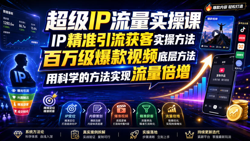 超级IP流量实操课,IP精准引流获客实操方法,百万级爆款视频底层方法,用科学的方法实现流量倍增-吾爱云课堂