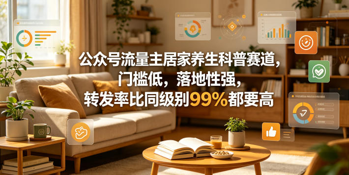 公众号流量主居家养生科普赛道，门槛低，落地性强，转发率比同级别99％都要高-吾爱云课堂
